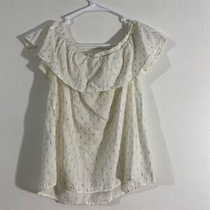 Aqua Women's Off-Shoulder Blouse S Cream Gold Ruffle Short Sleeve